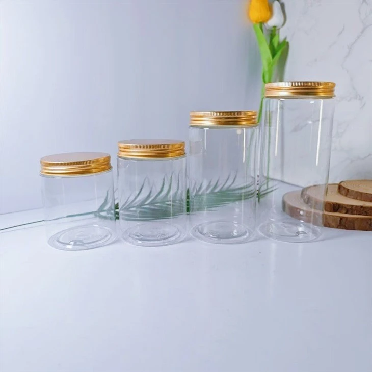 Transparent Plastic Jar With Gold Screw Lids