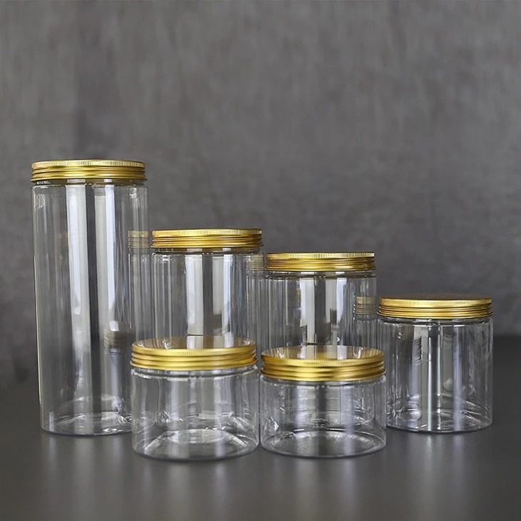 Transparent Plastic Jar With Gold Screw Lids